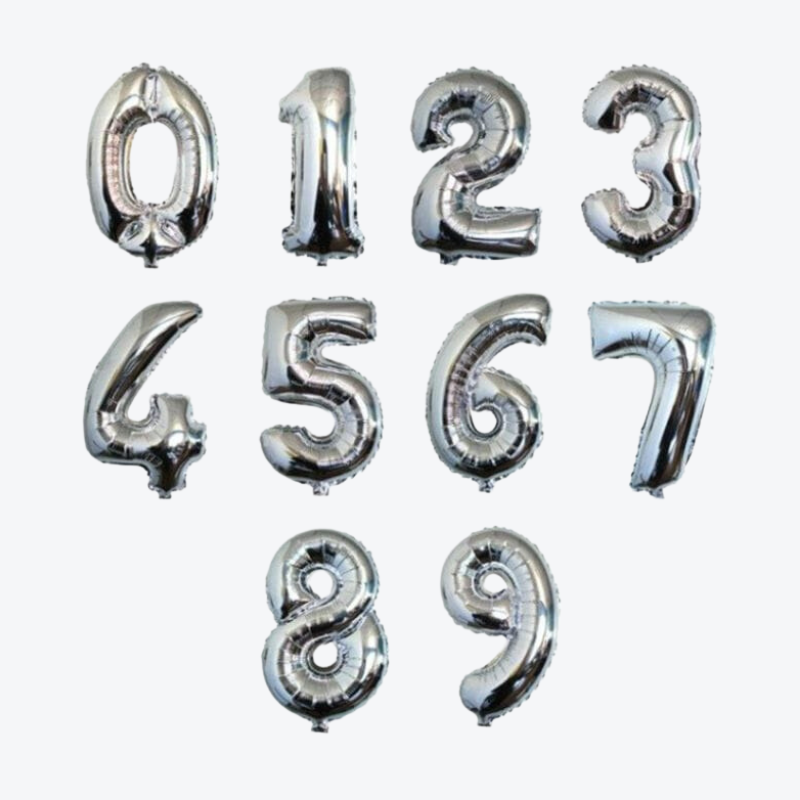 Silver Number Balloon ( 0 - 9 )