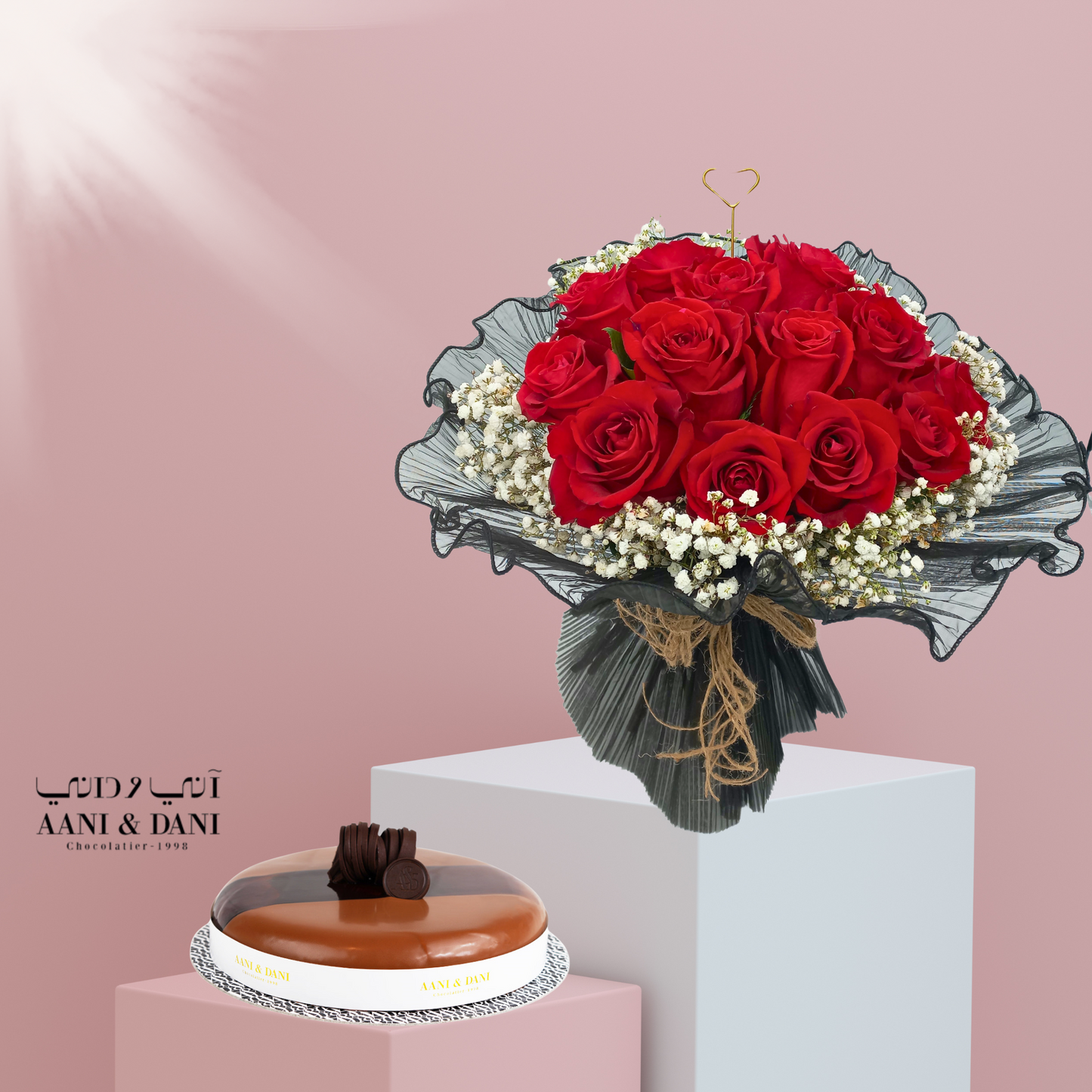 15 وردة حمراء مع حلاوة